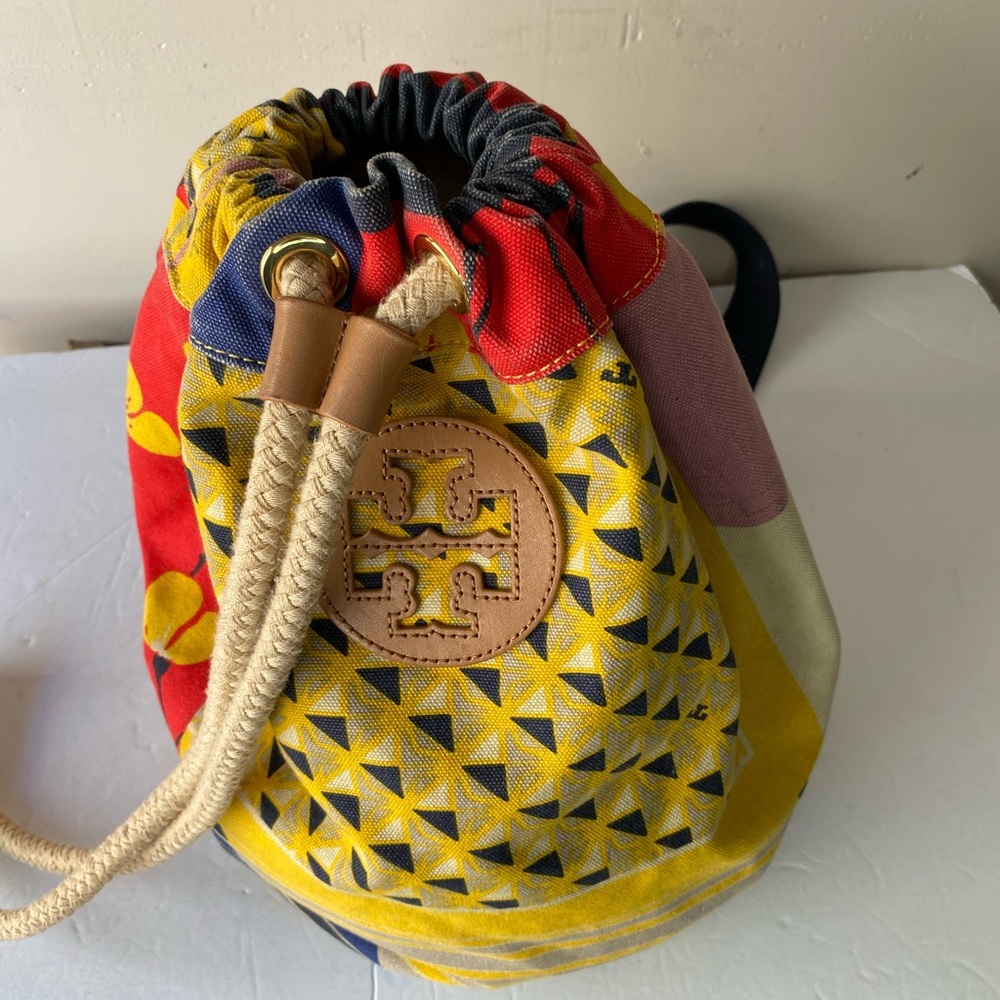 Rare Tory Burch Patchwork Canvas Drawstring Backp… - image 3